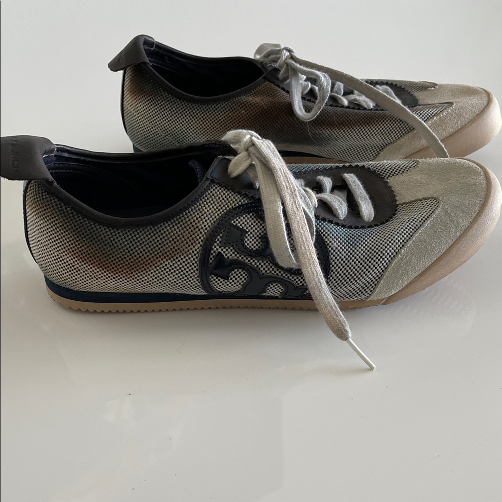 Tory Burch navy blue and Cream Lace-Up Sneakers